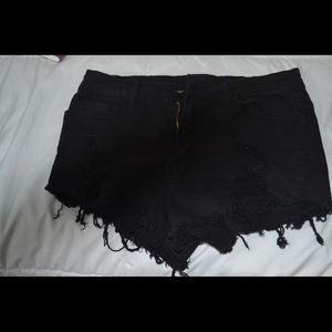 Klique B Distressed Black Denim Cut-Off Shorts